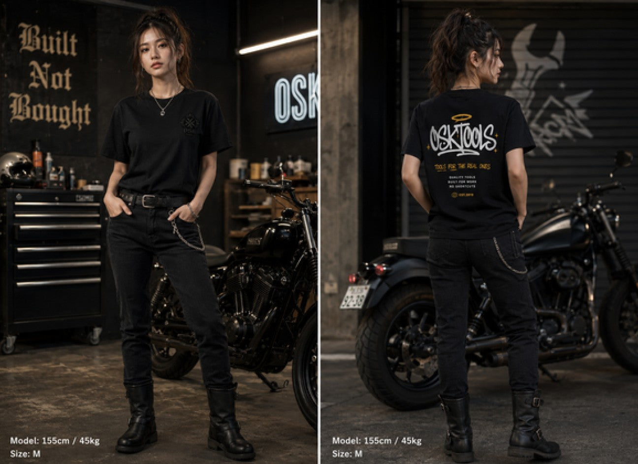 OSKTools 6.2oz フェードウォッシュ ロゴTシャツ フェードブラック-