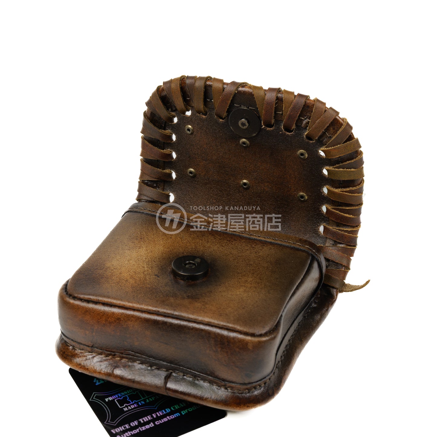 ニックス(KNICKS) ヌメ革小物ポーチ KNS-100BOX 【ヴィンテージカラー】追加カスタム VC革紐W巻+スタッズ6点打ち