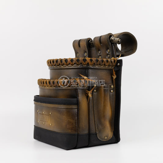 ニックス(KNICKS) 最高級硬式グローブ革3段腰袋チェーンタイプ バリスティック補強仕上げ KGC-301DDX【ヴィンテージカラー】追加カスタム VC革紐W巻2段+スタッズ6点打ち
