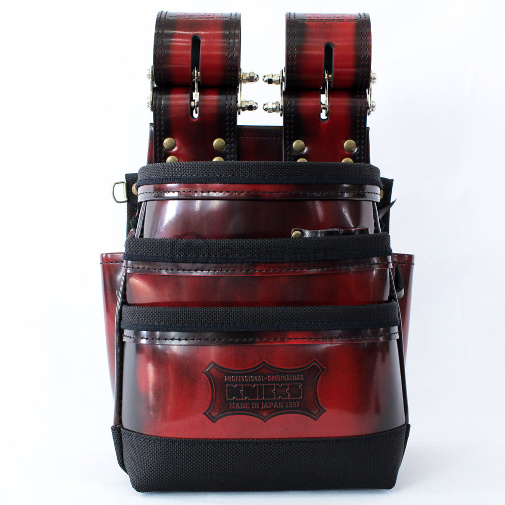 KNICKS ADV-301DDX ADVAN glass leather 3-tier waist bag, reinforced bottom  and edge type - red