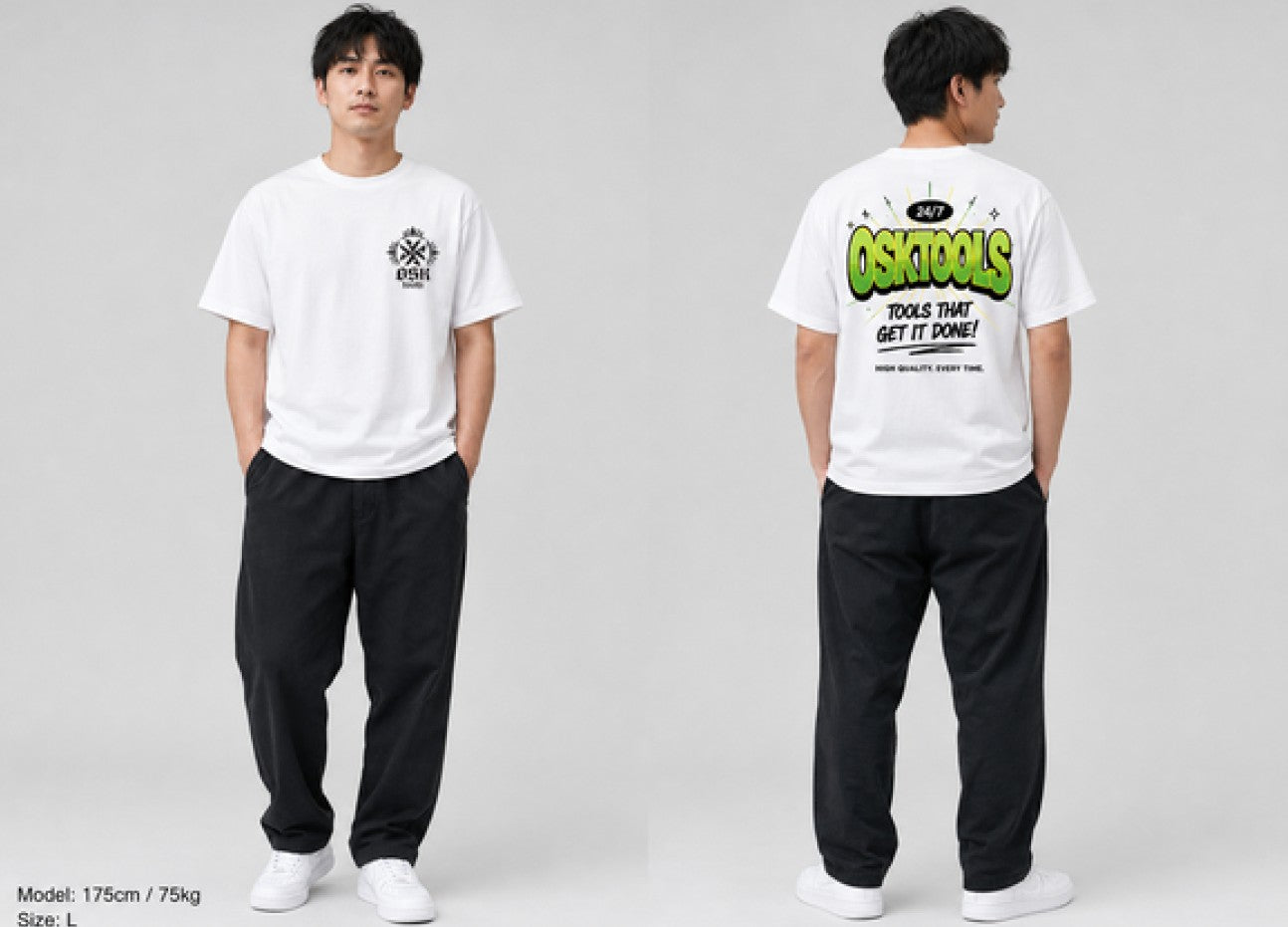OSKTools 5.6oz オリジナルロゴデザインTシャツ ホワイト-