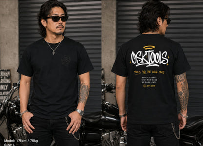 OSKTools 6.2oz フェードウォッシュ ロゴTシャツ フェードブラック-