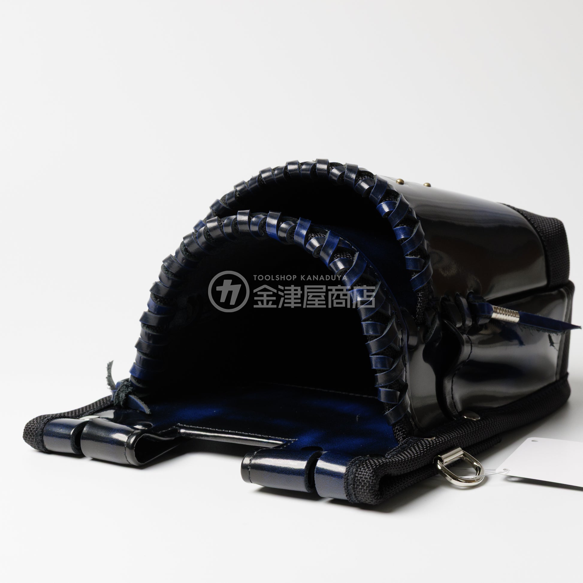 ニックス(KNICKS) 鳶職向仕様ツーウェイタイプアドバンガラス革2段腰袋 底・縁補強タイプ ADV-201TB-BL 追加カスタム ガラス紐W巻2段+ガラス紐サイド巻+スタッズ6点打ち-