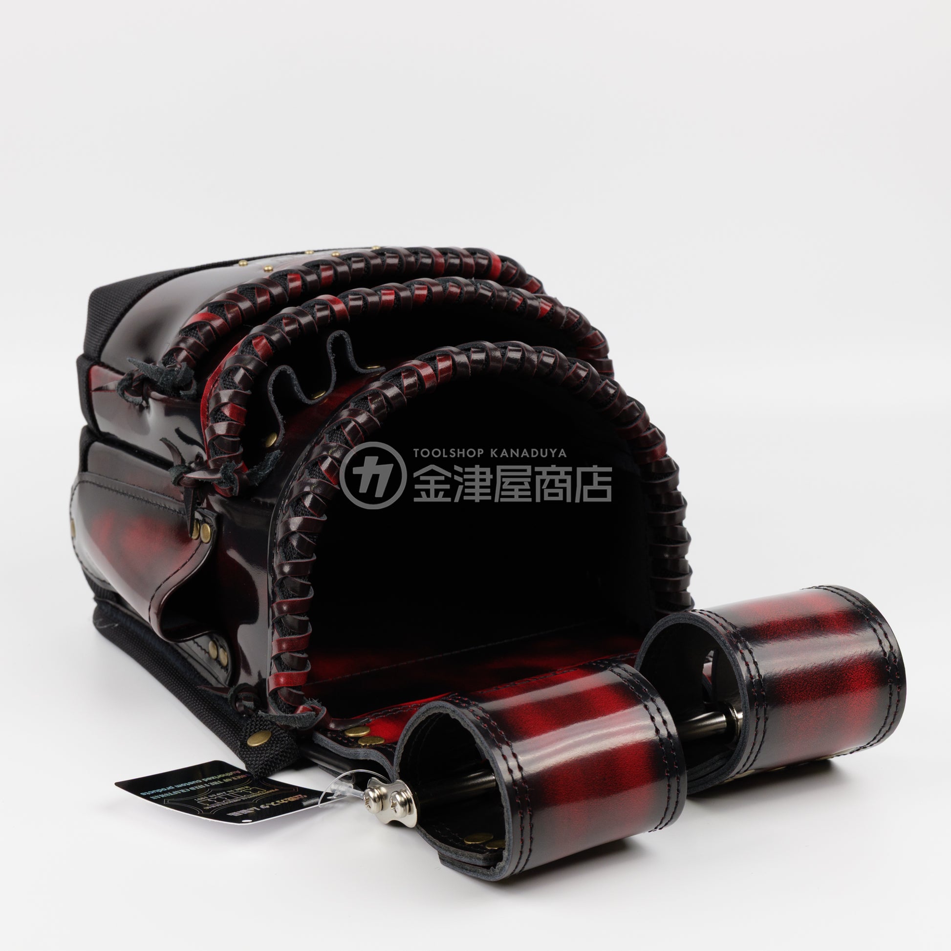 ニックス(KNICKS) アドバンガラス革3段腰袋 底・縁補強タイプ ADV-301DDX-R 追加カスタム ガラス紐W巻3段+スタッズ6点打ち-