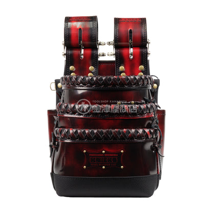 ニックス(KNICKS) アドバンガラス革3段腰袋 底・縁補強タイプ ADV-301DDX-R 追加カスタム ガラス紐W巻3段+スタッズ6点打ち-