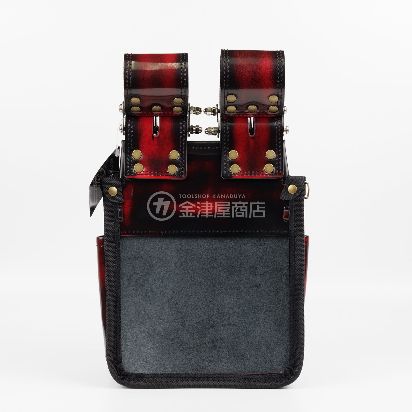ニックス(KNICKS) アドバンガラス革3段腰袋 底・縁補強タイプ ADV-301DDX-R 追加カスタム ガラス紐W巻3段+スタッズ6点打ち-