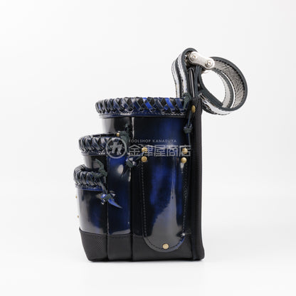 ニックス(KNICKS) アドバンガラス革3段腰袋 底・縁補強タイプ ADV-301DDX 追加カスタム ガラス紐W巻3段+スタッズ6点打ち-