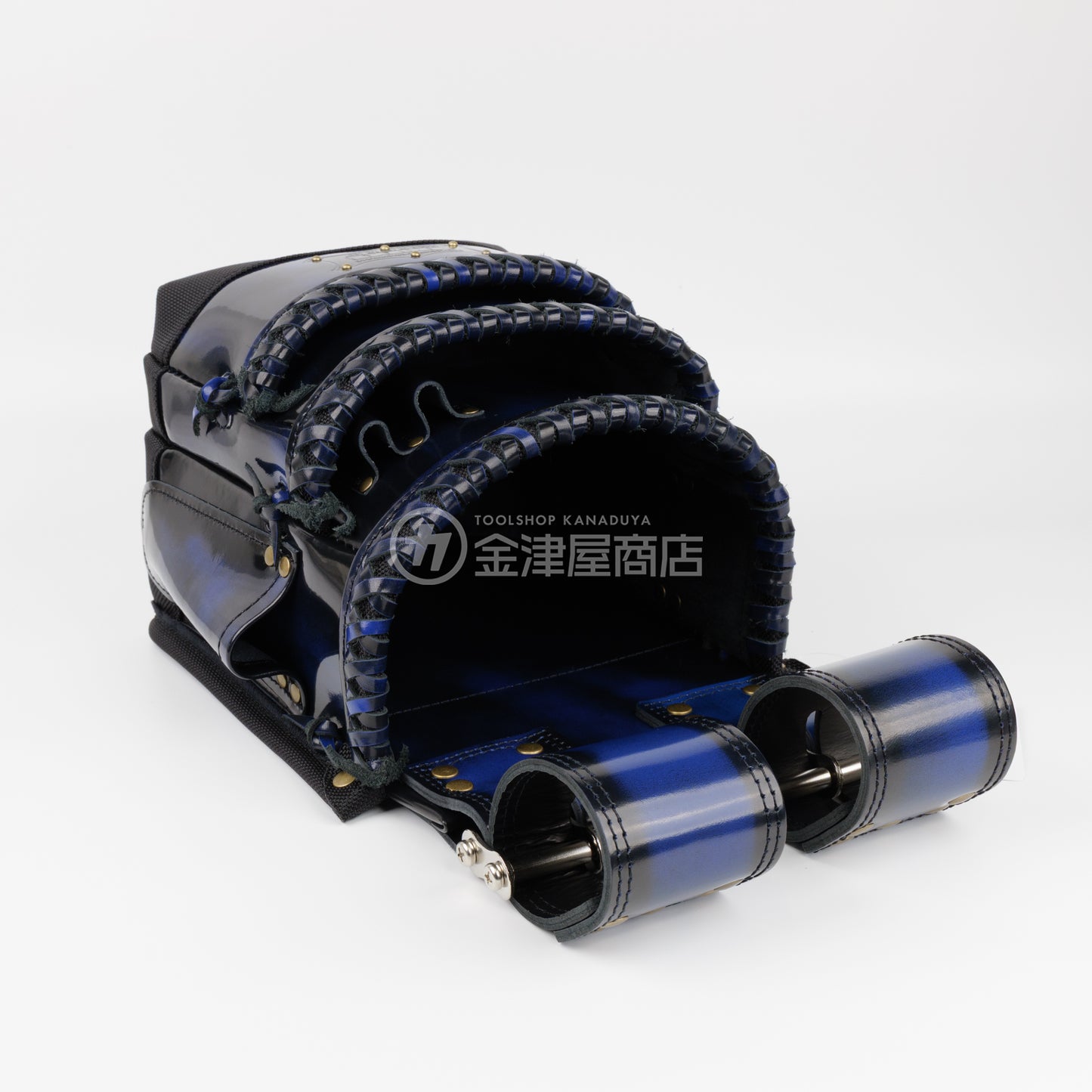 ニックス(KNICKS) アドバンガラス革3段腰袋 底・縁補強タイプ ADV-301DDX 追加カスタム ガラス紐W巻3段+スタッズ6点打ち-