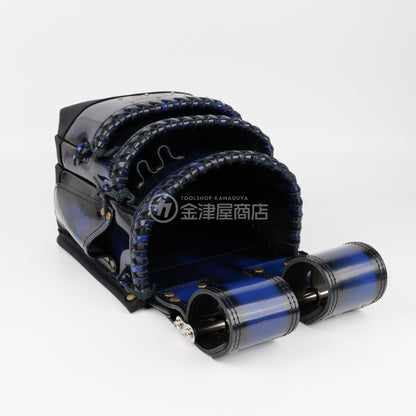 ニックス(KNICKS) アドバンガラス革3段腰袋 底・縁補強タイプ ADV-301DDX 追加カスタム ガラス紐W巻3段+スタッズ6点打ち-