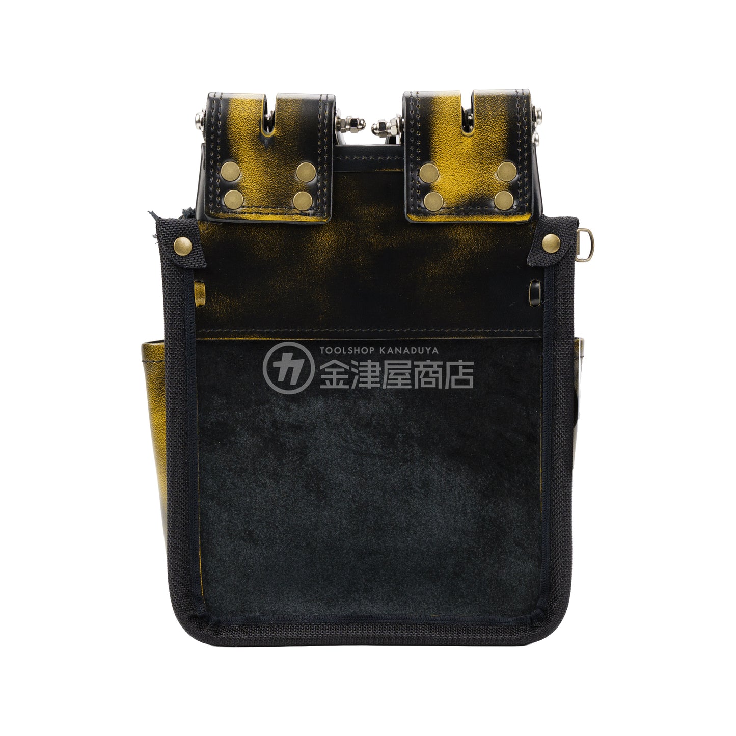 ニックス(KNICKS) アドバンガラス革3段腰袋 底・縁補強タイプ ADV-301DDX-Y 追加カスタム ガラス紐W巻3段+スタッズ6点打ち
