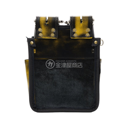 ニックス(KNICKS) アドバンガラス革3段腰袋 底・縁補強タイプ ADV-301DDX-Y 追加カスタム ガラス紐W巻3段+スタッズ6点打ち