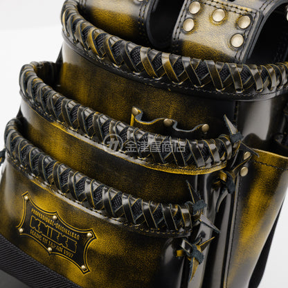 ニックス(KNICKS) アドバンガラス革3段腰袋 底・縁補強タイプ ADV-301DDX-Y 追加カスタム ガラス紐W巻3段+スタッズ6点打ち