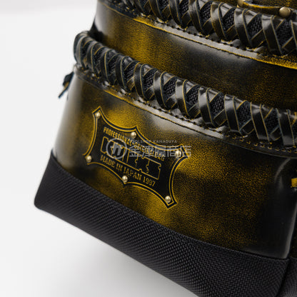 ニックス(KNICKS) アドバンガラス革3段腰袋 底・縁補強タイプ ADV-301DDX-Y 追加カスタム ガラス紐W巻3段+スタッズ6点打ち