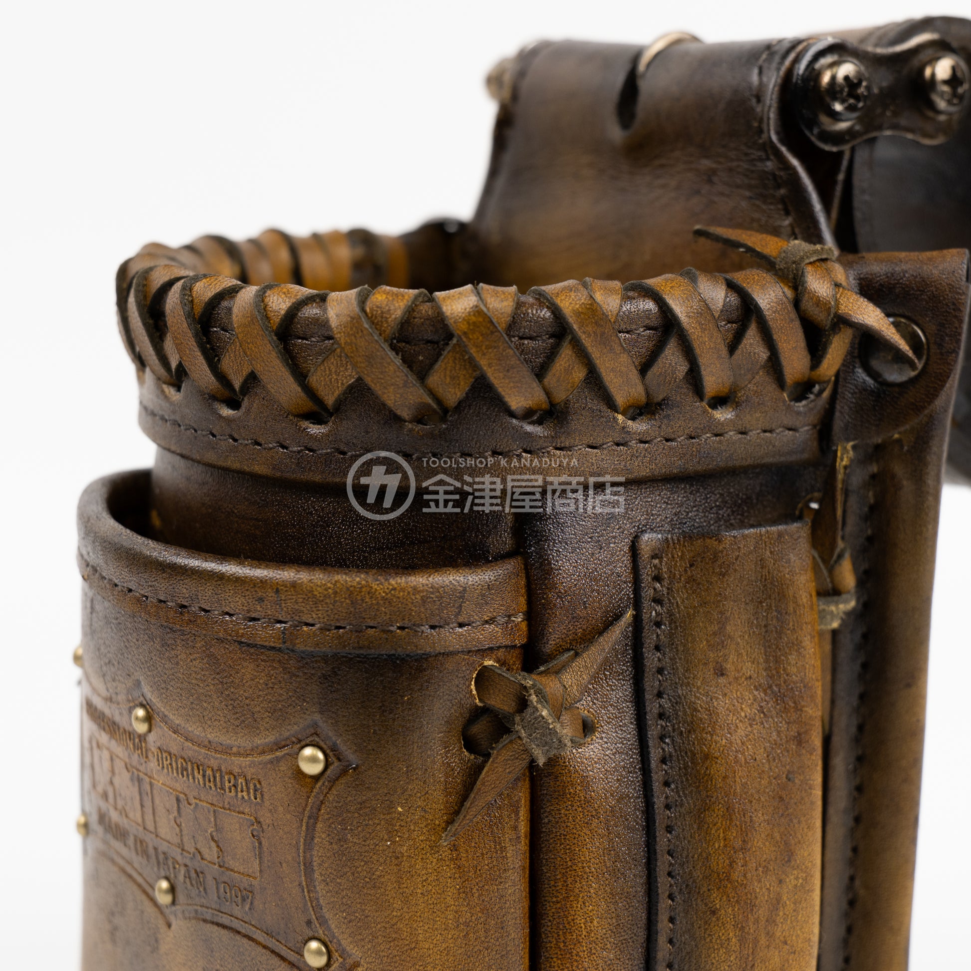 ニックス(KNICKS) 最高級硬式グローブ革チェーンタイプ VA小物腰袋 KGC-201VADX【ヴィンテージカラー】追加カスタム VC革紐W巻+スタッズ6点打ち-