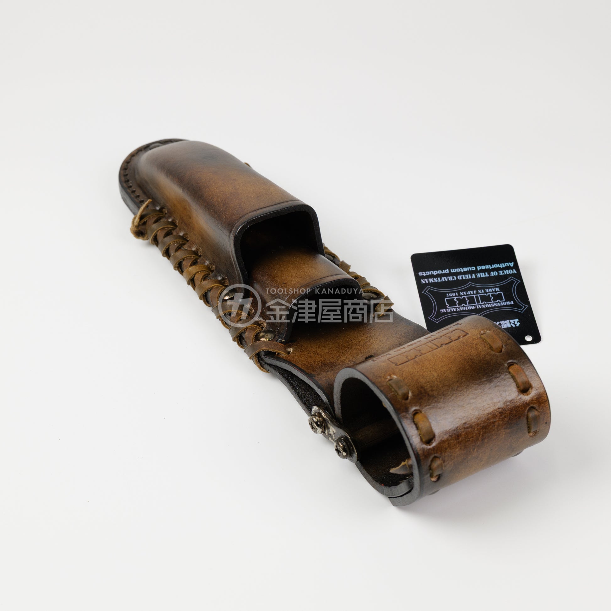 ニックス(KNICKS) チェーン式電工ナイフ・カッター2段ホルダー KN-112DX【ヴィンテージカラー】追加カスタム VC革紐W巻