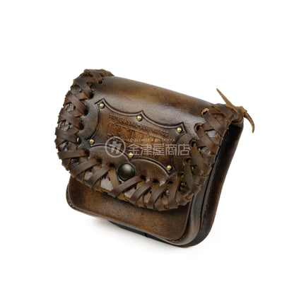 ニックス(KNICKS) ヌメ革小物ポーチ KNS-100BOX 【ヴィンテージカラー】追加カスタム VC革紐W巻+スタッズ6点打ち