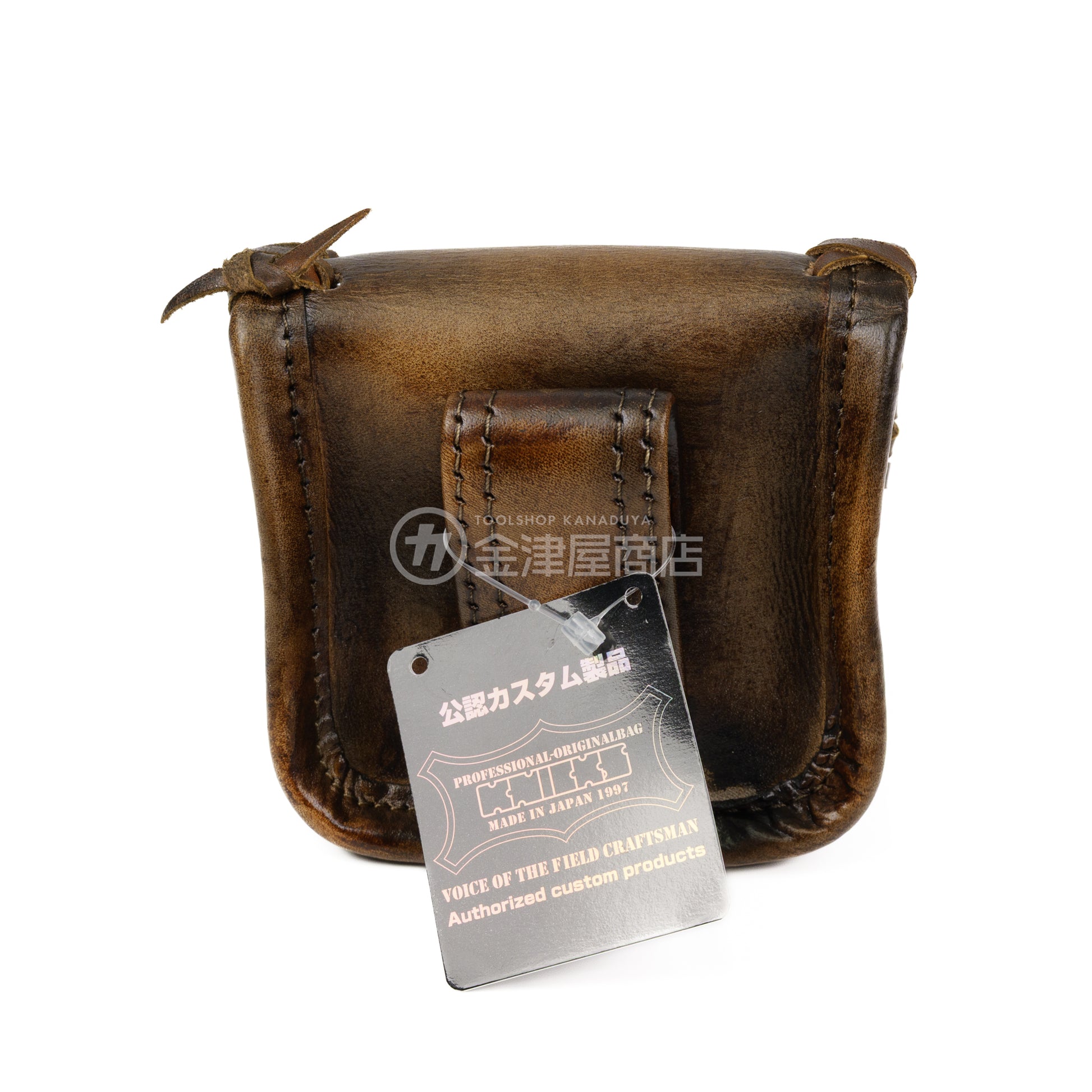 ニックス(KNICKS) ヌメ革小物ポーチ KNS-100BOX 【ヴィンテージカラー】追加カスタム VC革紐W巻+スタッズ6点打ち