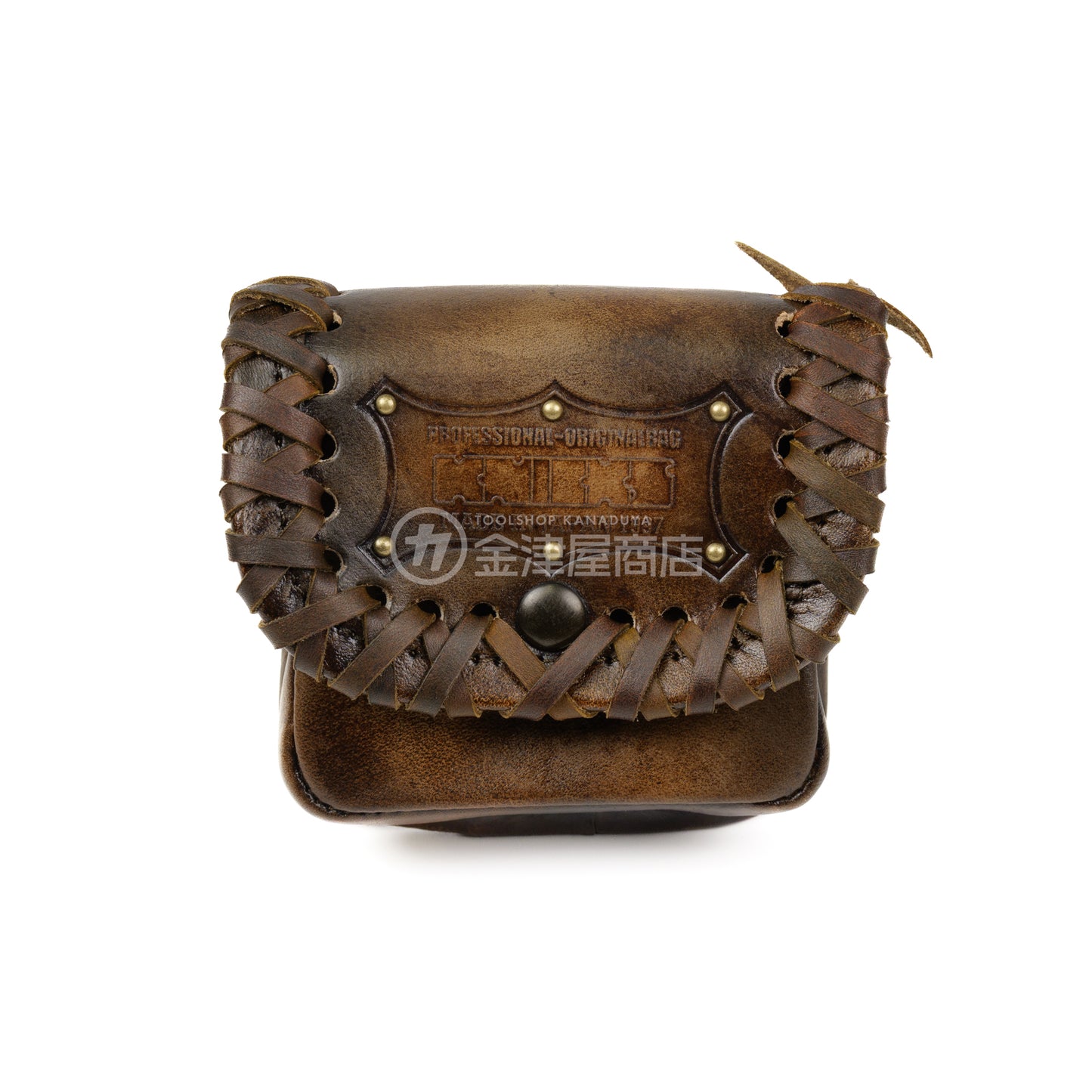 ニックス(KNICKS) ヌメ革小物ポーチ KNS-100BOX 【ヴィンテージカラー】追加カスタム VC革紐W巻+スタッズ6点打ち