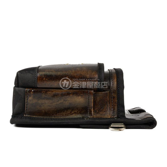 ニックス(KNICKS) 鳶職向仕様ツーウェイタイプヌメ革２段腰袋 底・縁補強タイプ KNS-201TB 【ヴィンテージカラー】追加カスタム スタッズ6点打ち