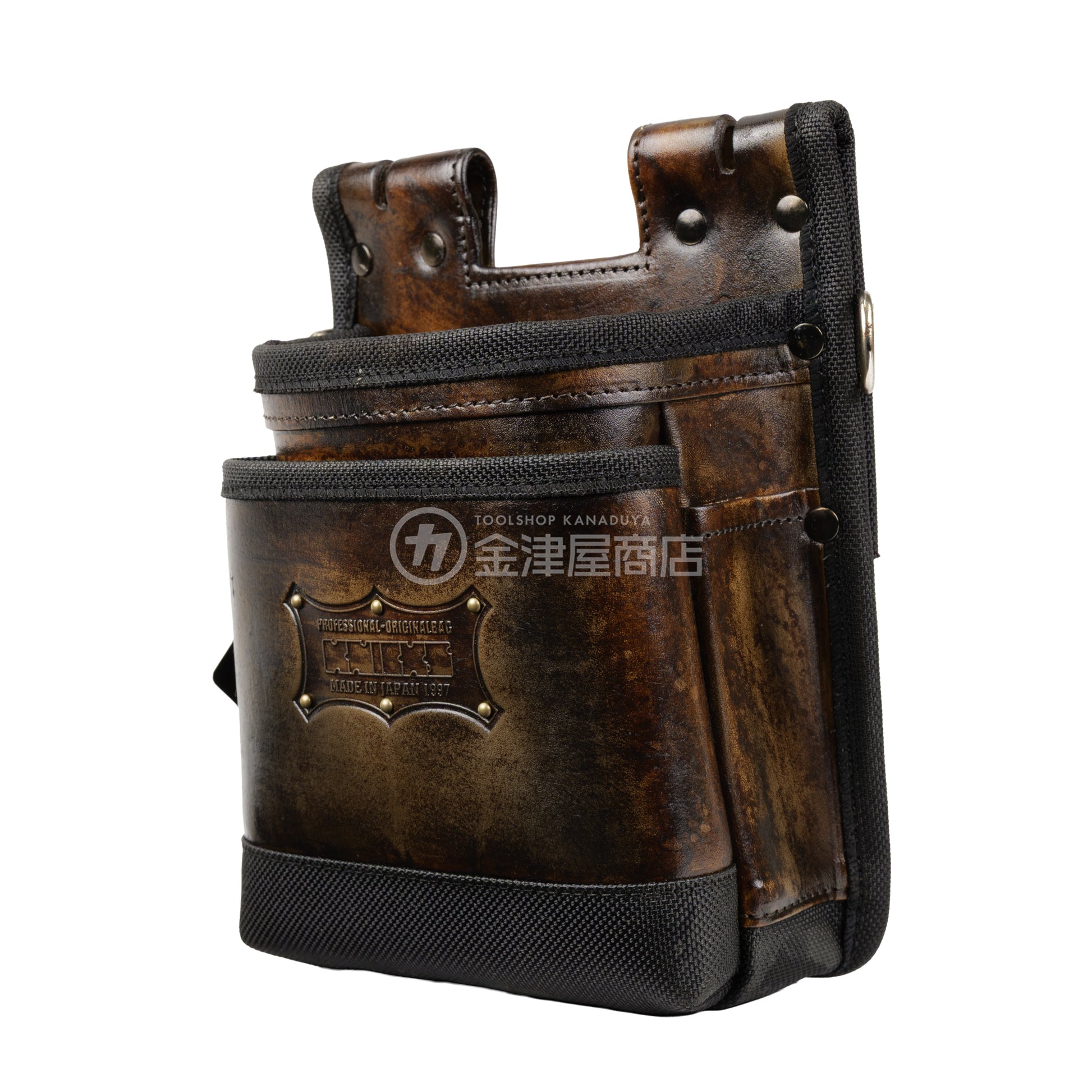 ニックス(KNICKS) 鳶職向仕様ツーウェイタイプヌメ革２段腰袋 底・縁補強タイプ KNS-201TB 【ヴィンテージカラー】追加カスタム スタッズ6点打ち