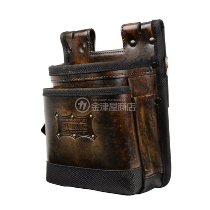 ニックス(KNICKS) 鳶職向仕様ツーウェイタイプヌメ革２段腰袋 底・縁補強タイプ KNS-201TB 【ヴィンテージカラー】追加カスタム スタッズ6点打ち