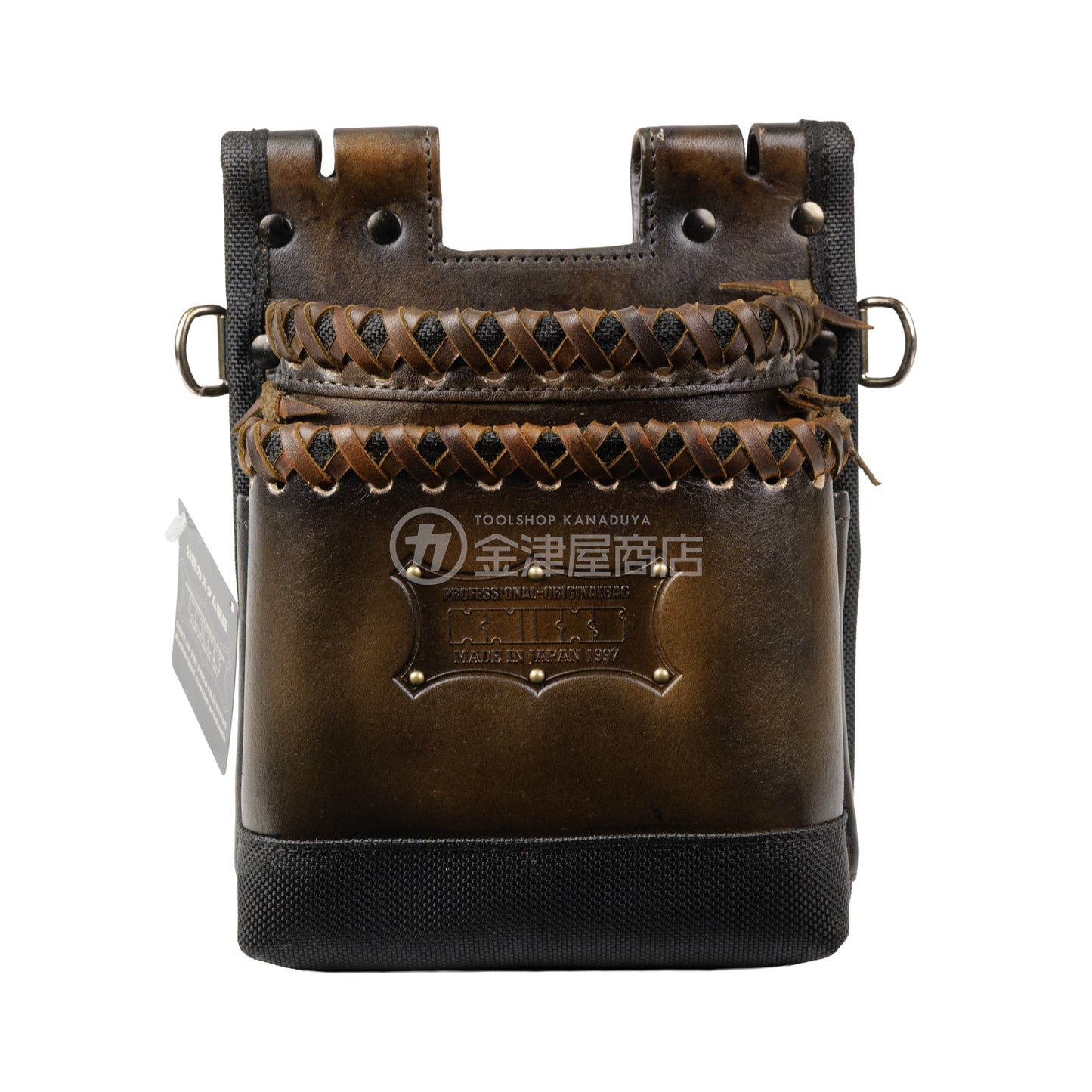ニックス(KNICKS) 鳶職向仕様ツーウェイタイプヌメ革２段腰袋 底・縁補強タイプ KNS-201TB 【ヴィンテージカラー】VC革紐W巻2段+スタッズ6点打ち