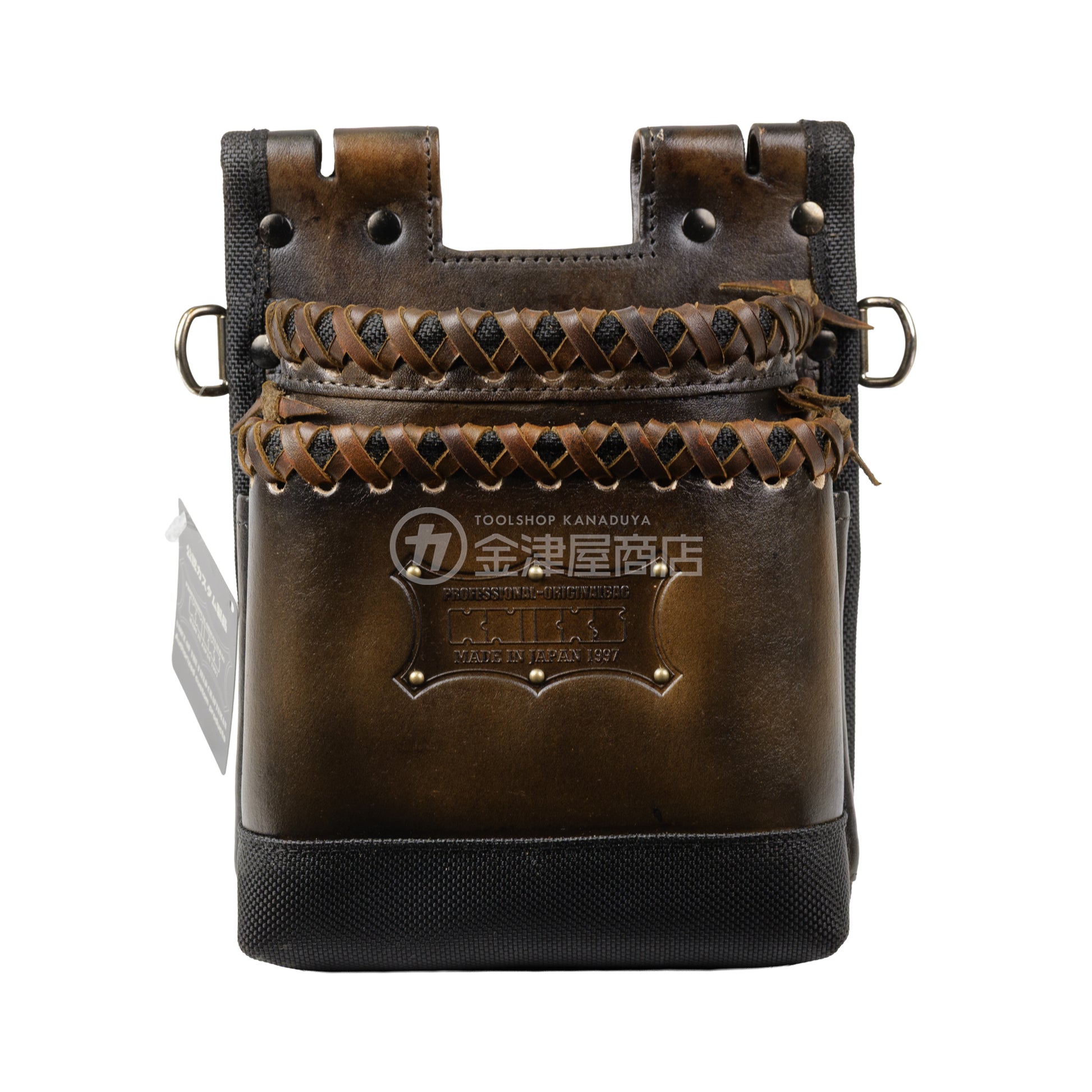ニックス(KNICKS) 鳶職向仕様ツーウェイタイプヌメ革２段腰袋 底・縁補強タイプ KNS-201TB 【ヴィンテージカラー】VC革紐W巻2段+スタッズ6点打ち