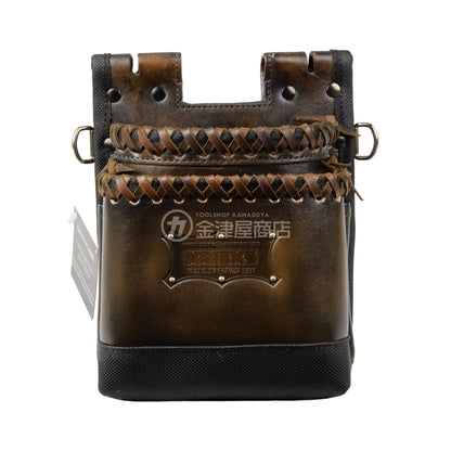 ニックス(KNICKS) 鳶職向仕様ツーウェイタイプヌメ革２段腰袋 底・縁補強タイプ KNS-201TB 【ヴィンテージカラー】VC革紐W巻2段+スタッズ6点打ち