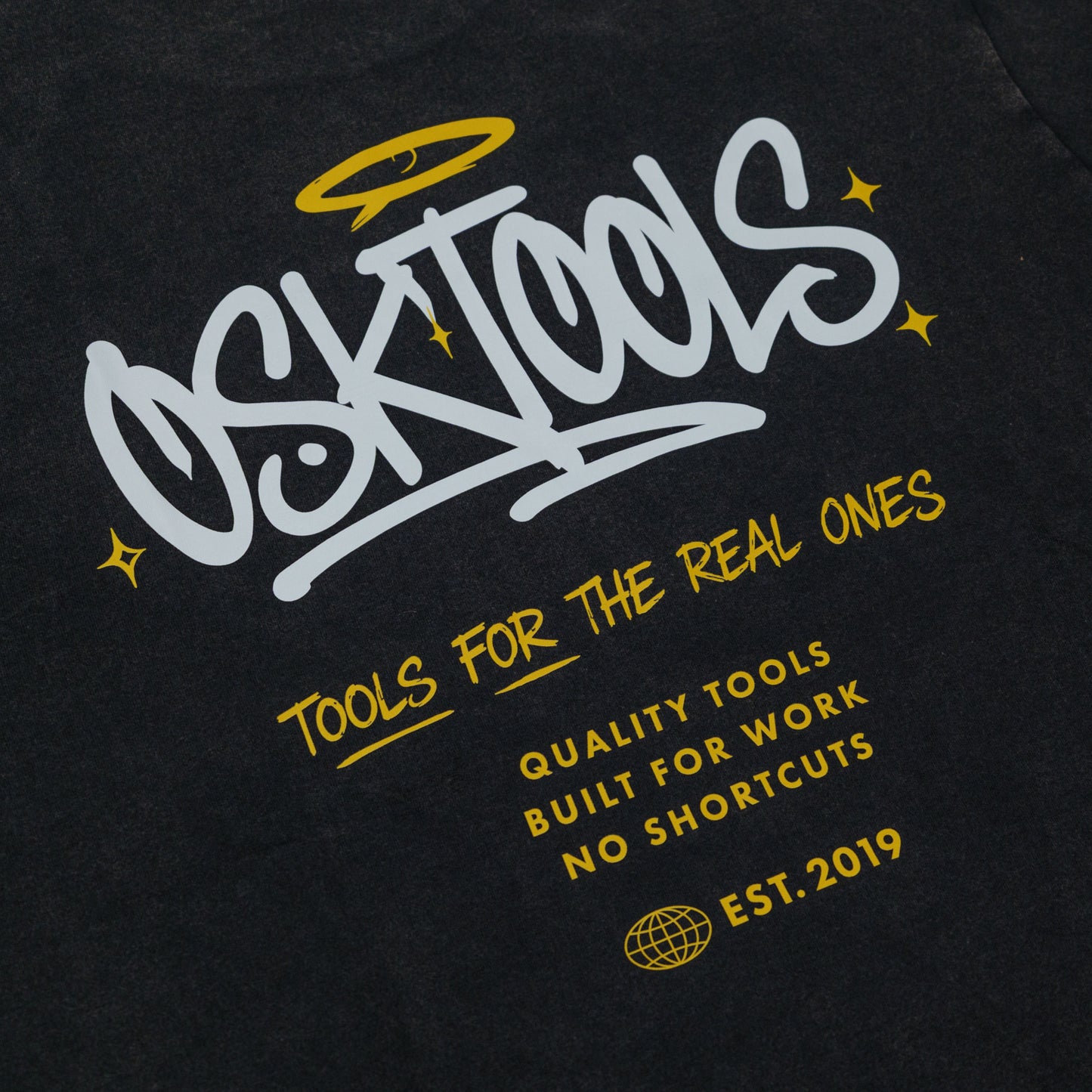 OSKTools 6.2oz フェードウォッシュ ロゴTシャツ フェードブラック-