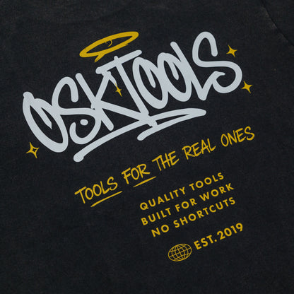 OSKTools 6.2oz フェードウォッシュ ロゴTシャツ フェードブラック-