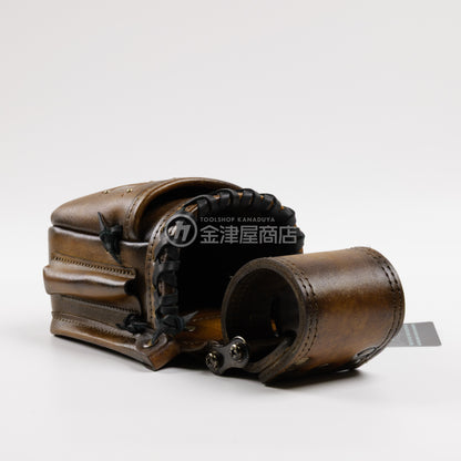 ニックス(KNICKS) 最高級硬式グローブ革チェーンタイプ VA小物腰袋 KGC-201VADX【ヴィンテージカラー】追加カスタム 黒革紐W巻+スタッズ6点打ち-