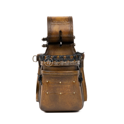 ニックス(KNICKS) 最高級硬式グローブ革チェーンタイプ VA小物腰袋 KGC-201VADX【ヴィンテージカラー】追加カスタム 黒革紐W巻+スタッズ6点打ち-