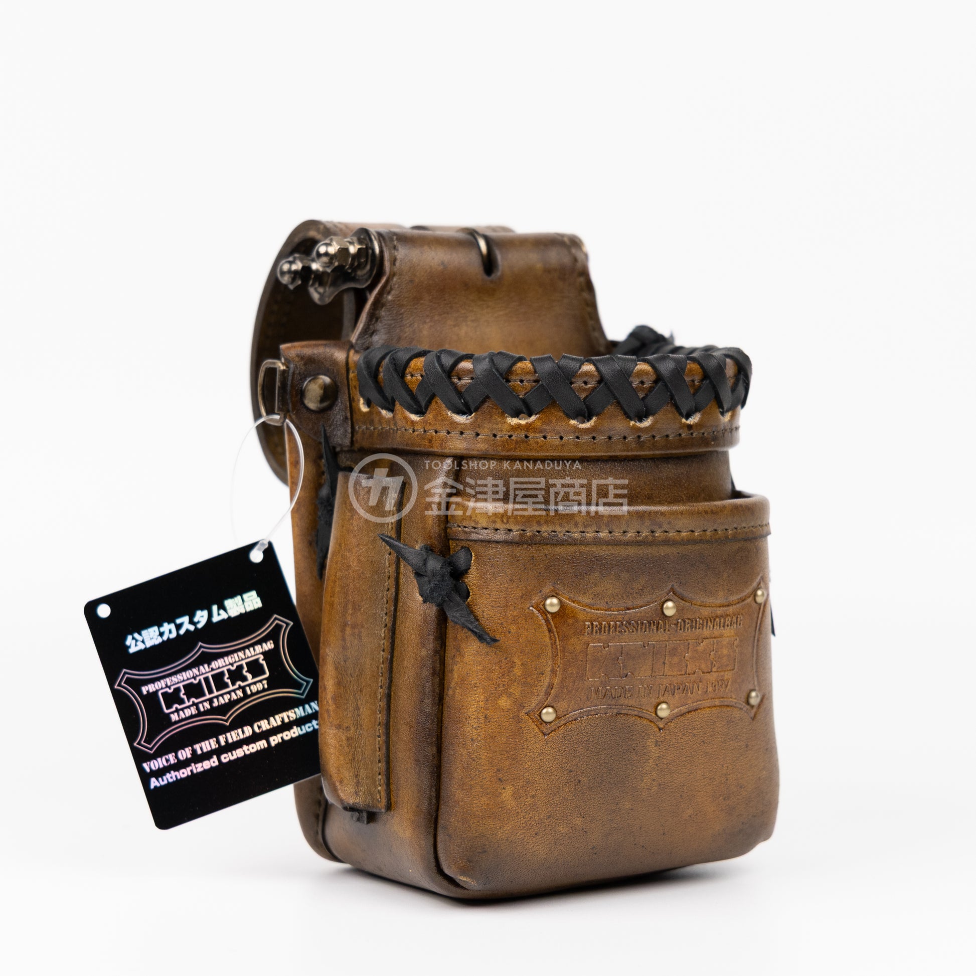 ニックス(KNICKS) 最高級硬式グローブ革チェーンタイプ VA小物腰袋 KGC-201VADX【ヴィンテージカラー】追加カスタム 黒革紐W巻+スタッズ6点打ち-