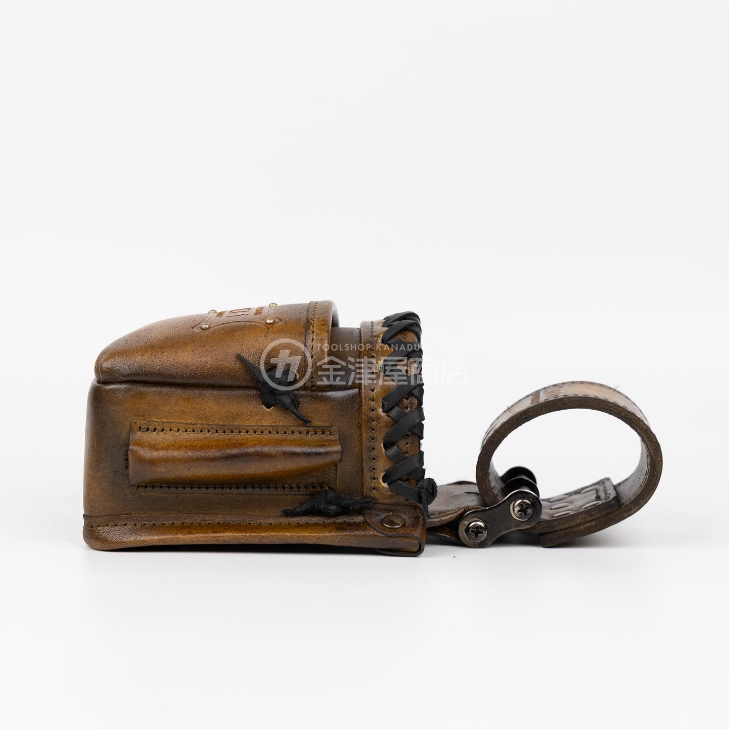 ニックス(KNICKS) 最高級硬式グローブ革チェーンタイプ VA小物腰袋 KGC-201VADX【ヴィンテージカラー】追加カスタム 黒革紐W巻+スタッズ6点打ち-