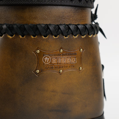 ニックス(KNICKS) グローブ革建築用2段腰袋 底・縁補強タイプ KGC-201BA【ヴィンテージカラー】追加カスタム 黒革紐W巻2段+黒革紐サイド巻+スタッズ6点打ち-