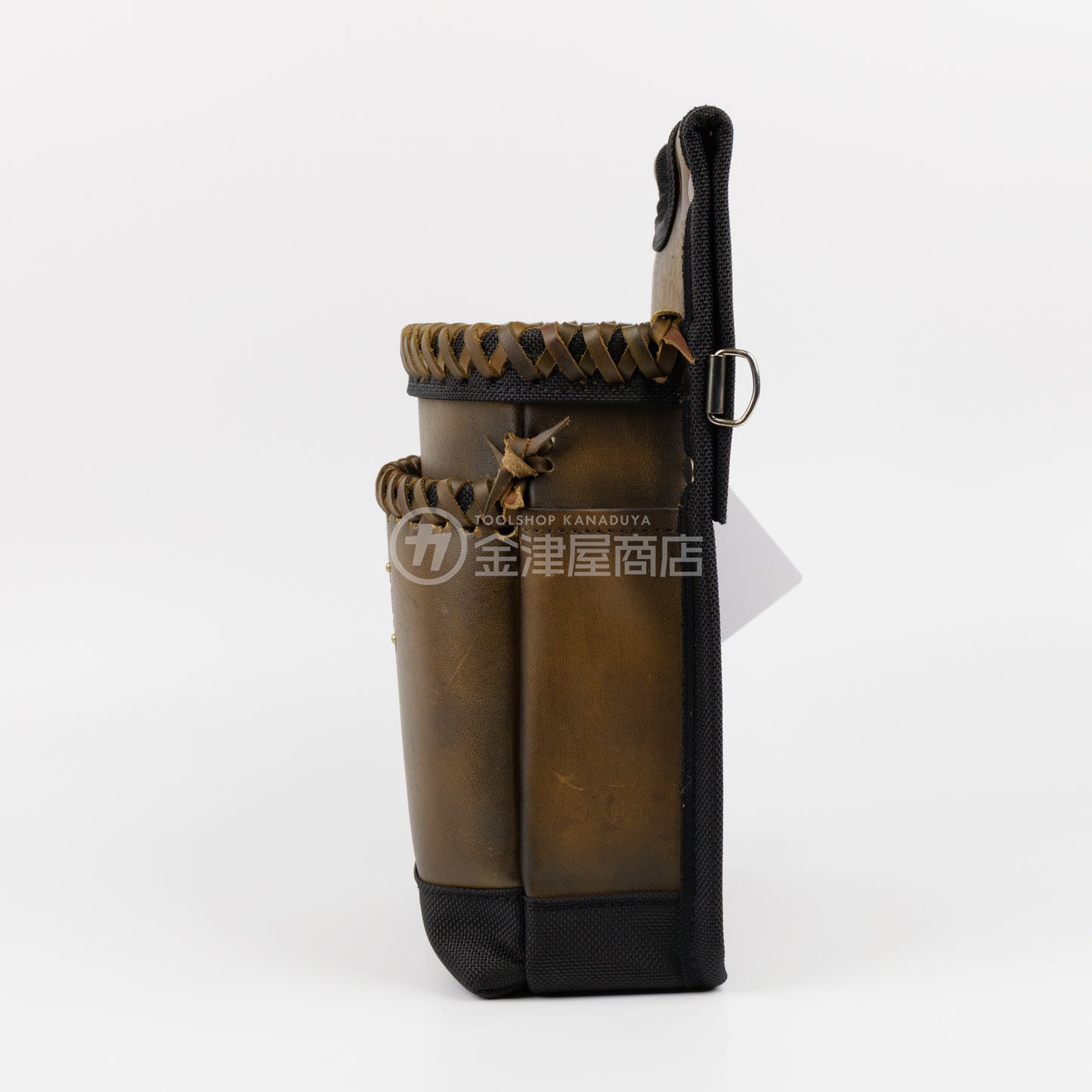 ニックス(KNICKS) グローブ革建築用2段腰袋 底・縁補強タイプ KGC-201BA【ヴィンテージカラー】追加カスタム VC革紐W巻2段+スタッズ6点打ち-
