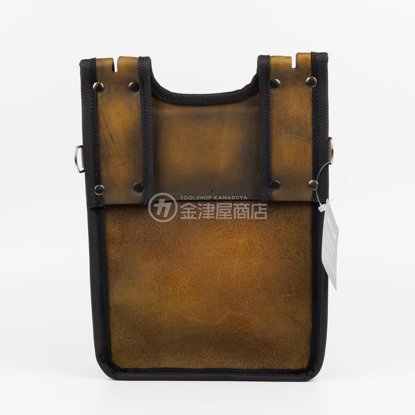 ニックス(KNICKS) グローブ革建築用2段腰袋 底・縁補強タイプ KGC-201BA【ヴィンテージカラー】追加カスタム VC革紐W巻2段+VC革紐サイド巻+スタッズ6点打ち-