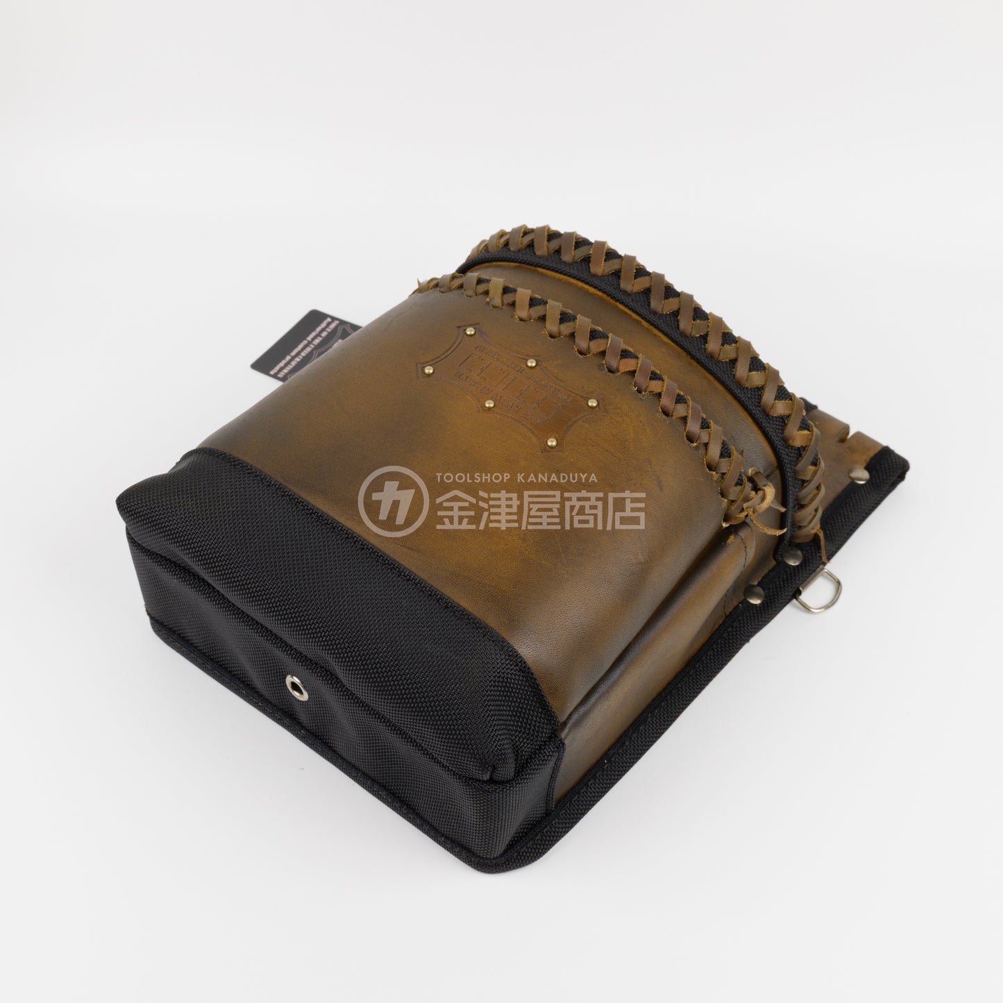 ニックス(KNICKS) グローブ革建築用2段腰袋 底・縁補強タイプ KGC-201BA【ヴィンテージカラー】追加カスタム VC革紐W巻2段+スタッズ6点打ち-