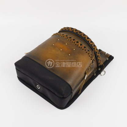 ニックス(KNICKS) グローブ革建築用2段腰袋 底・縁補強タイプ KGC-201BA【ヴィンテージカラー】追加カスタム VC革紐W巻2段+VC革紐サイド巻+スタッズ6点打ち-