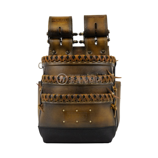 ニックス(KNICKS) 最高級硬式グローブ革3段腰袋チェーンタイプ バリスティック補強仕上げ KGC-301DDX【ヴィンテージカラー】追加カスタム VC革紐W巻3段+スタッズ6点打ち-