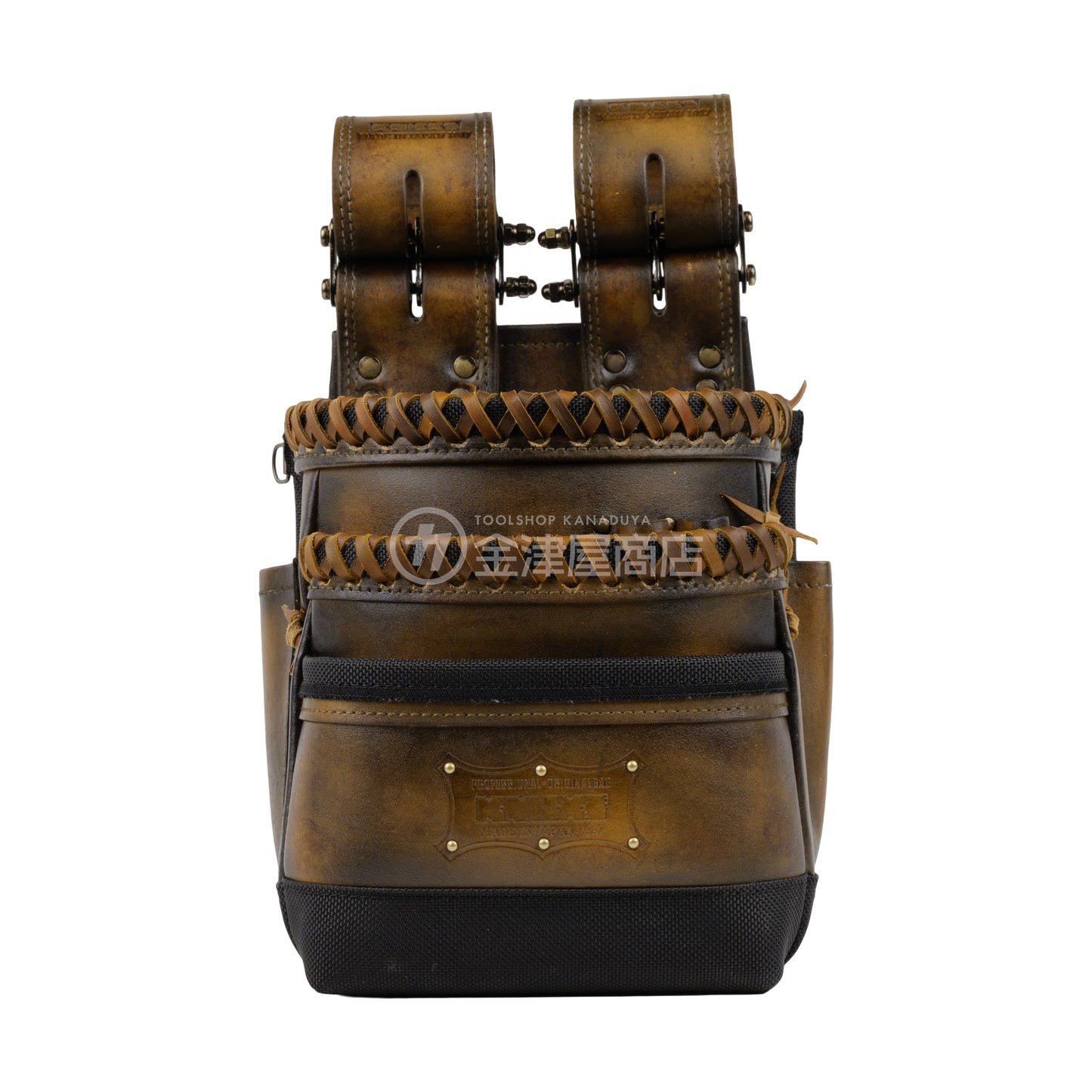 ニックス(KNICKS) 最高級硬式グローブ革3段腰袋チェーンタイプ バリスティック補強仕上げ KGC-301DDX【ヴィンテージカラー】追加カスタム VC革紐W巻2段+スタッズ6点打ち