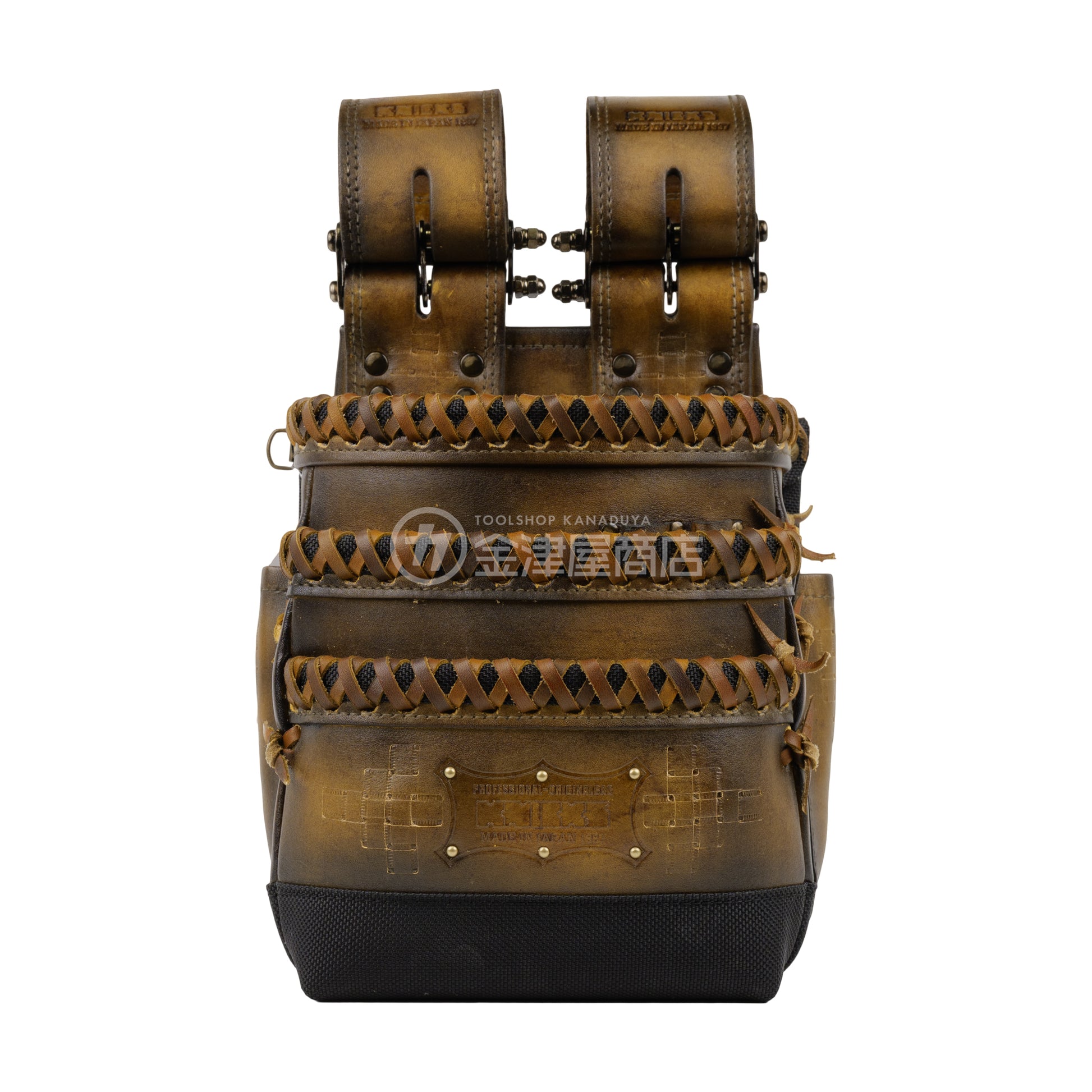 ニックス(KNICKS) 最高級硬式グローブ革3段腰袋チェーンタイプ バリスティック補強仕上げ KGC-301DDX【ヴィンテージカラー】追加カスタム VC革紐W巻3段+スタッズ6点打ち+カービング