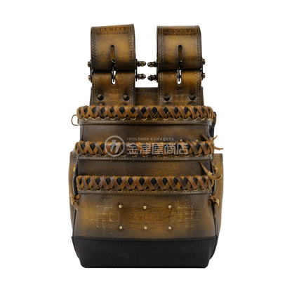 ニックス(KNICKS) 最高級硬式グローブ革3段腰袋チェーンタイプ バリスティック補強仕上げ KGC-301DDX【ヴィンテージカラー】追加カスタム VC革紐W巻3段+スタッズ6点打ち+カービング