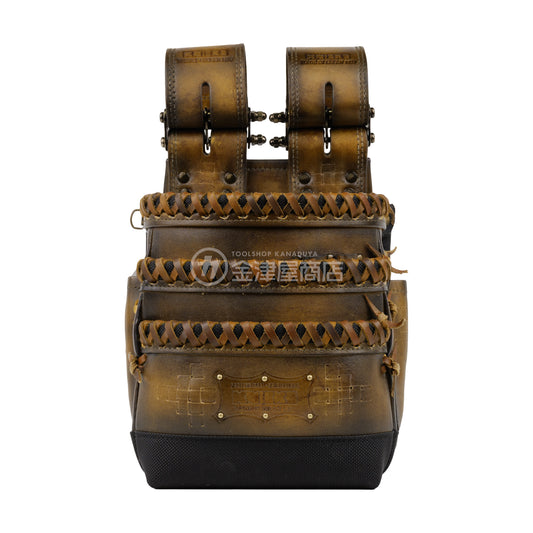 ニックス(KNICKS) 最高級硬式グローブ革3段腰袋チェーンタイプ バリスティック補強仕上げ KGC-301DDX【ヴィンテージカラー】追加カスタム VC革紐W巻3段+スタッズ6点打ち+カービング