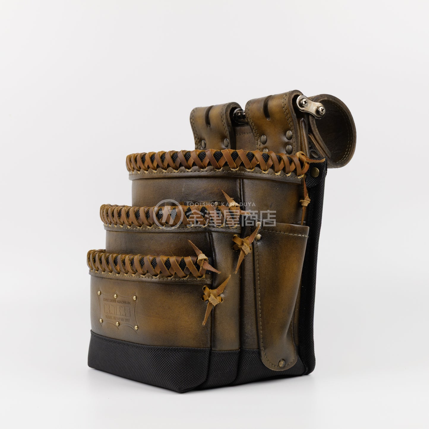 ニックス(KNICKS) 最高級硬式グローブ革3段腰袋チェーンタイプ バリスティック補強仕上げ KGC-301DDX【ヴィンテージカラー】追加カスタム VC革紐W巻3段+スタッズ6点打ち-