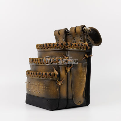 ニックス(KNICKS) 最高級硬式グローブ革3段腰袋チェーンタイプ バリスティック補強仕上げ KGC-301DDX【ヴィンテージカラー】追加カスタム VC革紐W巻3段+スタッズ6点打ち+カービング