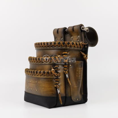 ニックス(KNICKS) 最高級硬式グローブ革3段腰袋チェーンタイプ バリスティック補強仕上げ KGC-301DDX【ヴィンテージカラー】追加カスタム VC革紐W巻3段+VC革紐サイド巻+スタッズ6点打ち+カービング