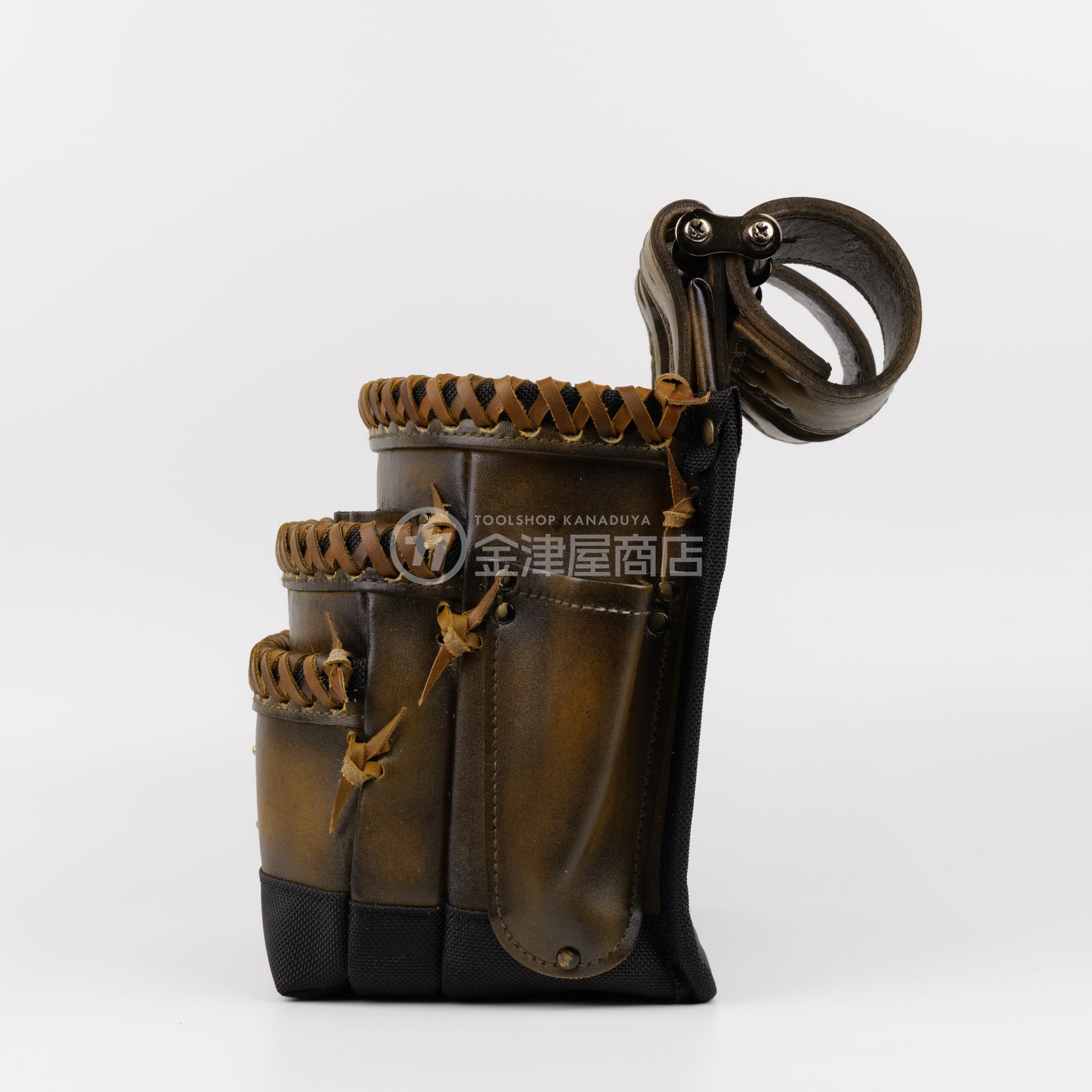 ニックス(KNICKS) 最高級硬式グローブ革3段腰袋チェーンタイプ バリスティック補強仕上げ KGC-301DDX【ヴィンテージカラー】追加カスタム VC革紐W巻3段+スタッズ6点打ち-