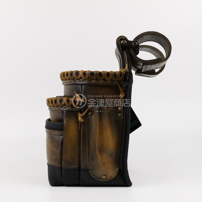 ニックス(KNICKS) 最高級硬式グローブ革3段腰袋チェーンタイプ バリスティック補強仕上げ KGC-301DDX【ヴィンテージカラー】追加カスタム VC革紐W巻2段+スタッズ6点打ち