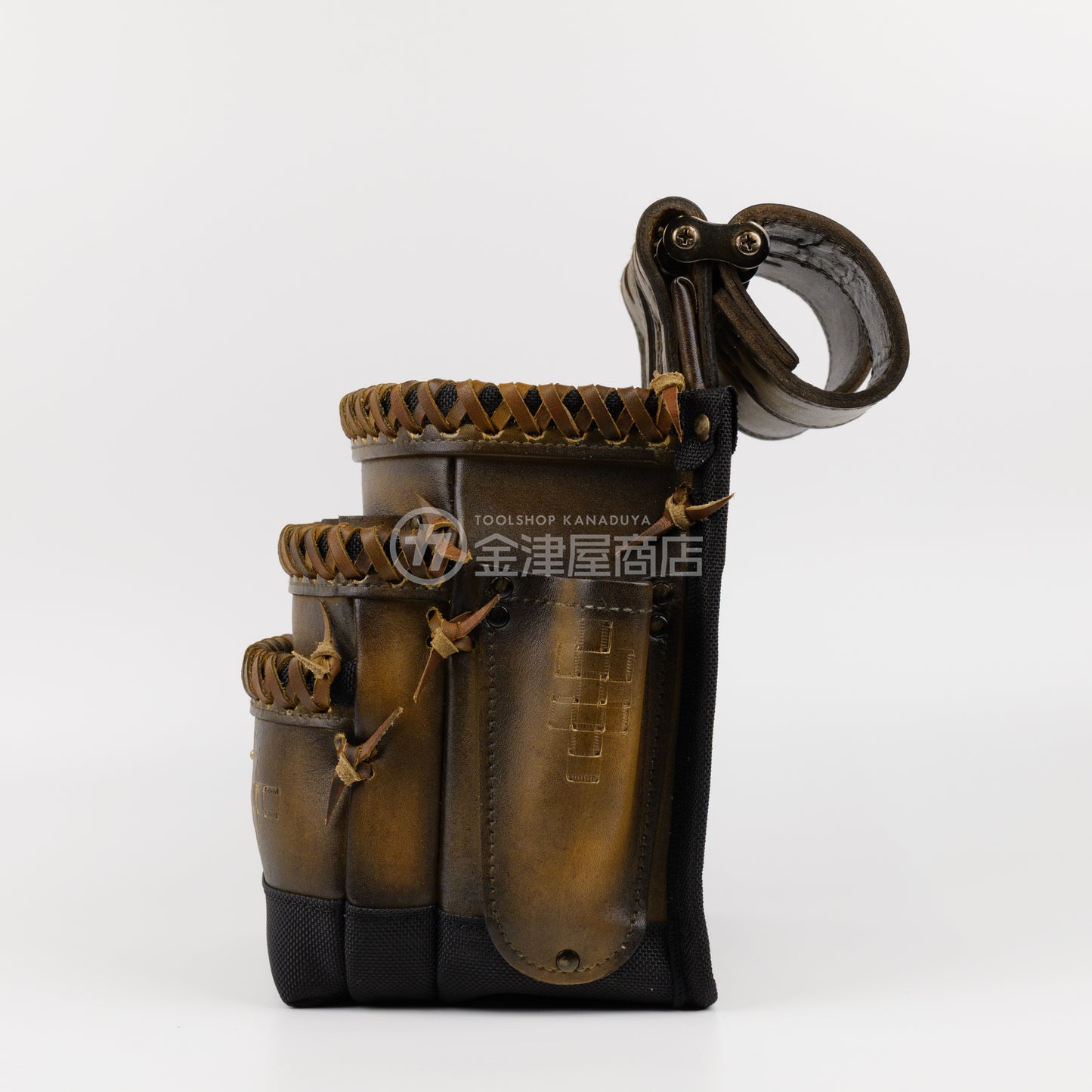 ニックス(KNICKS) 最高級硬式グローブ革3段腰袋チェーンタイプ バリスティック補強仕上げ KGC-301DDX【ヴィンテージカラー】追加カスタム VC革紐W巻3段+スタッズ6点打ち+カービング